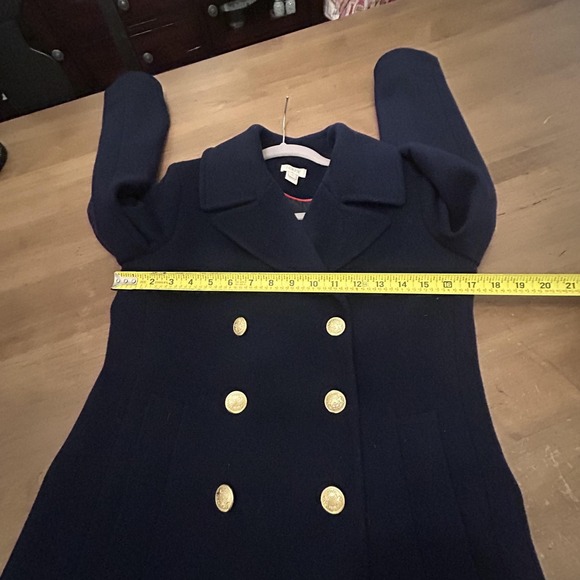 J Crew Pea Coat Womens 2 Navy Wool Blend Double Breasted Gold Buttons Short - Picture 8 of 8